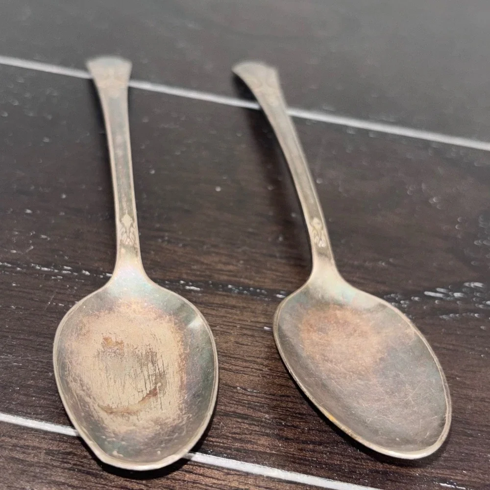 Vintage Depression Era‎ 1940s Wm Rogers Avalon Cabin Silver Plated (2) Teaspoons